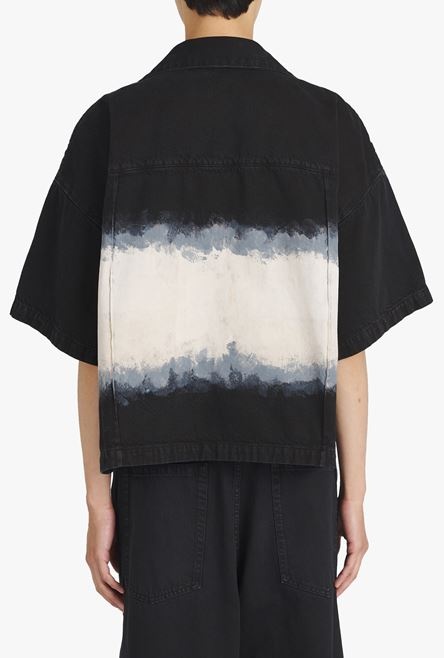 Oversized cotton shirt with black and white tie-dye print - 9