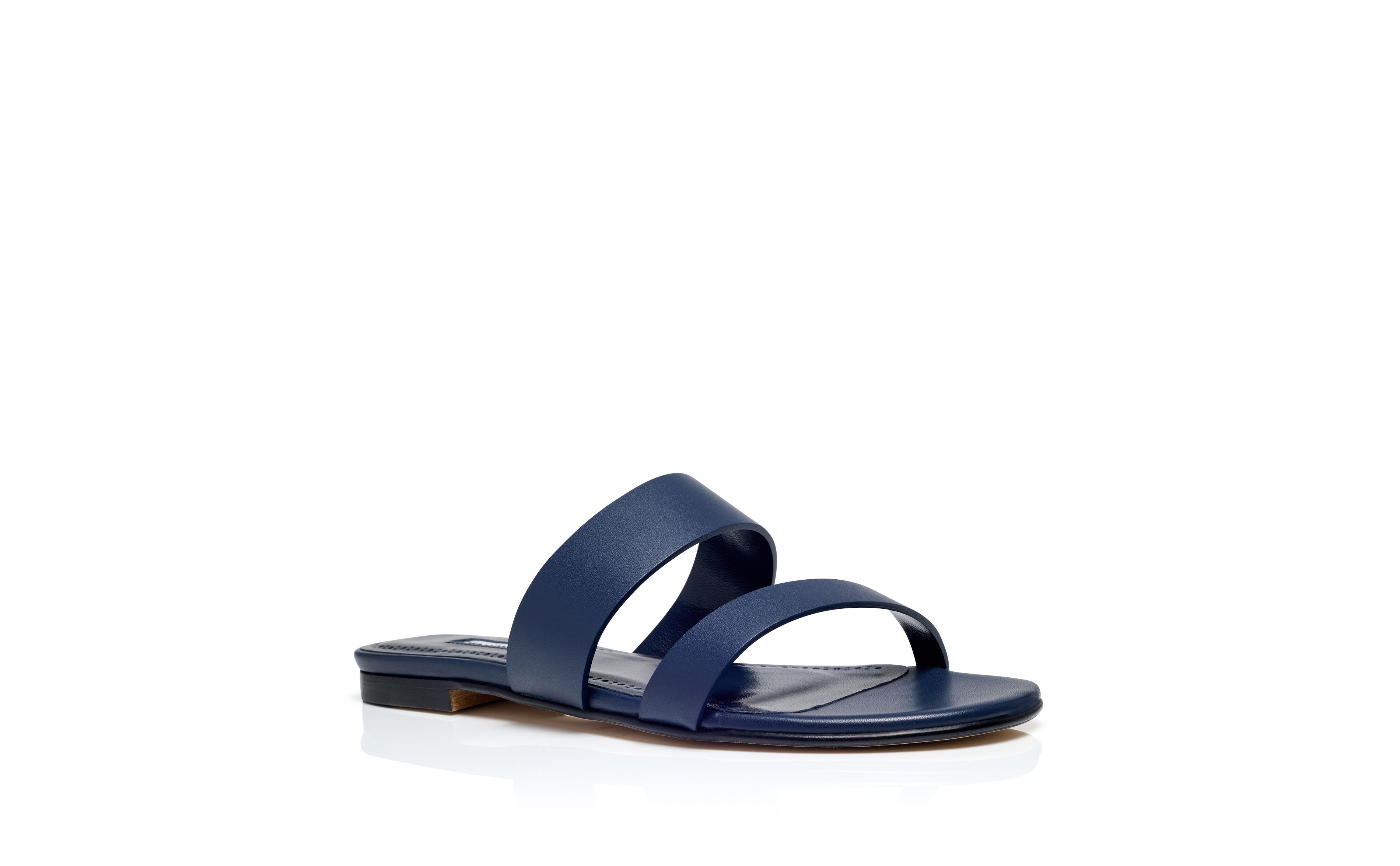 Navy Blue Calf Leather Flat Sandals - 3