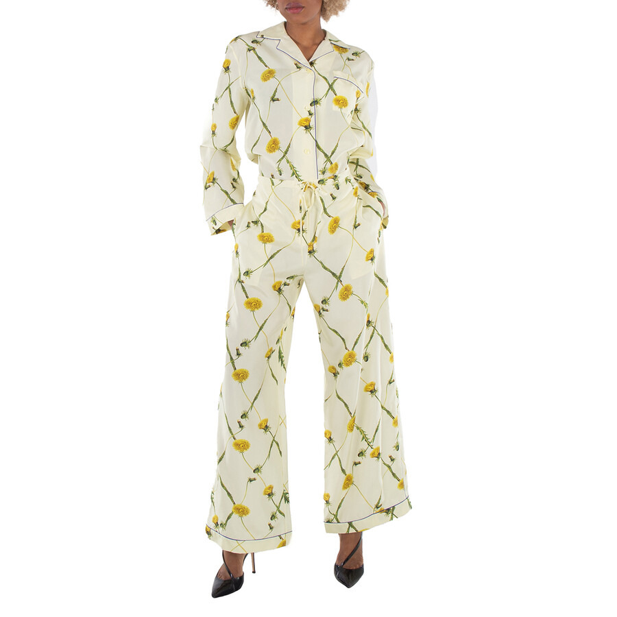 Burberry Drawstring Floral-Print Silk Pants - 4