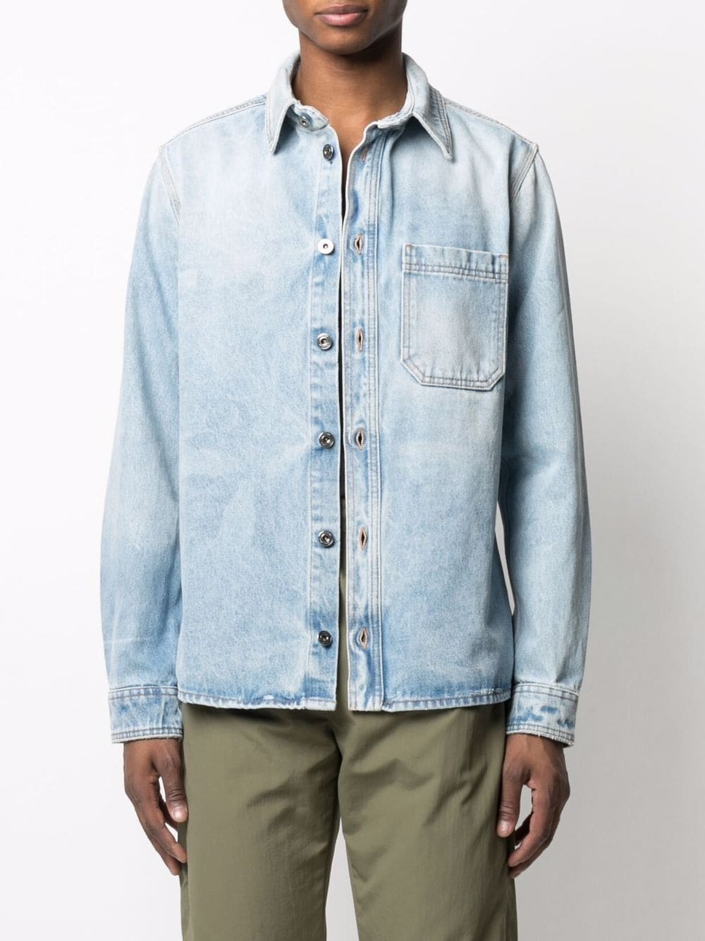 negative mark bleach-effect denim shirt - 3