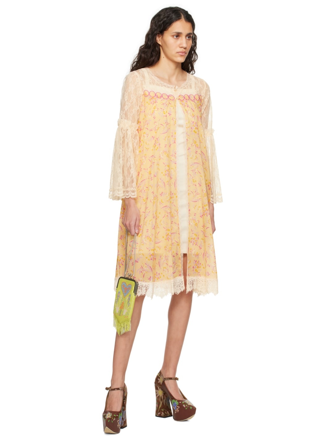 Orange Floral Midi Dress - 4