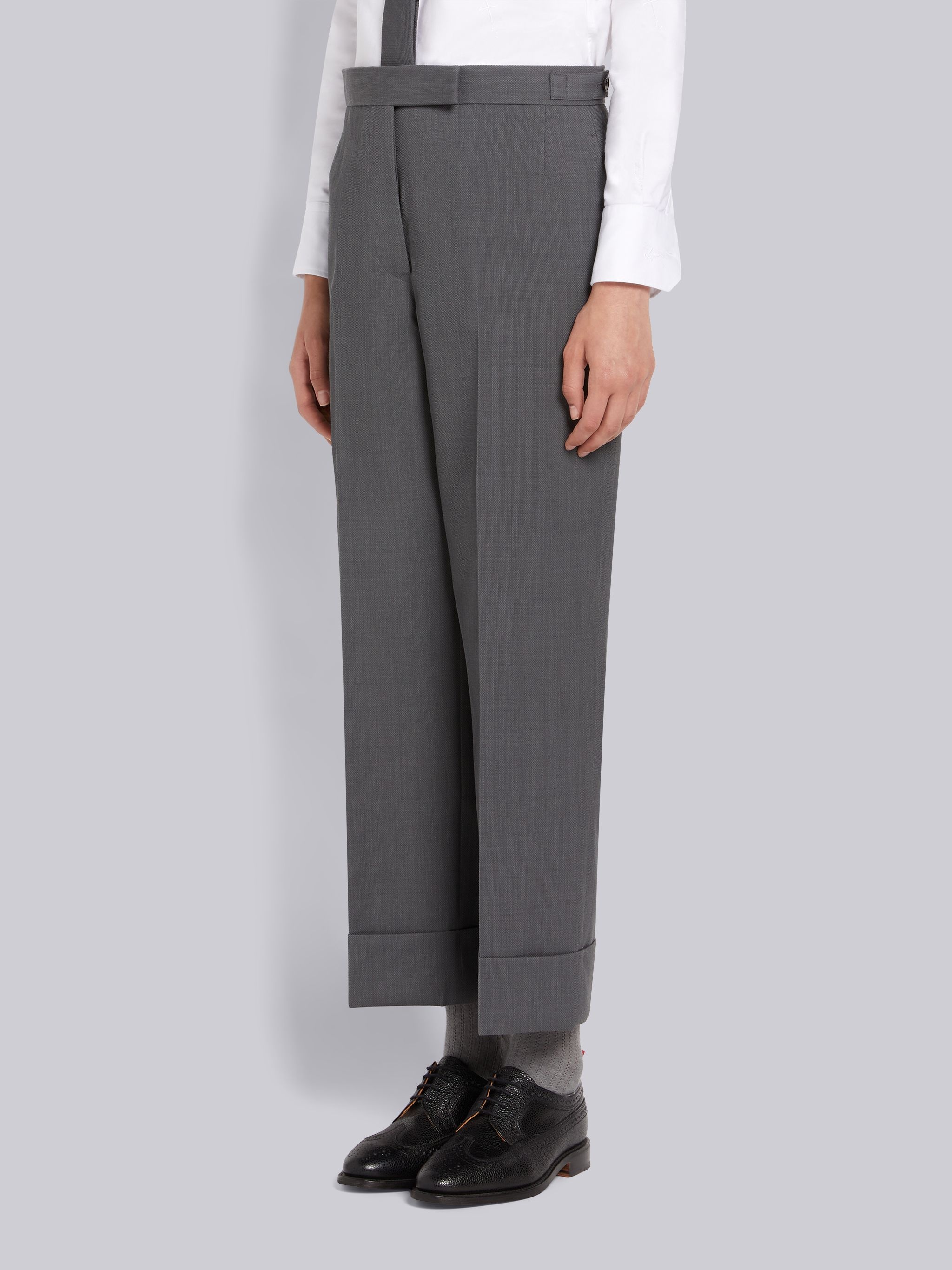 Medium Grey Wool Pique Suiting Side Tab Low Rise Straight Trouser - 2