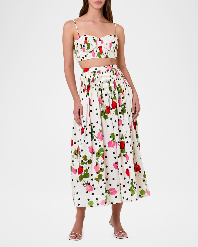 NICHOLAS Crina Pleated Floral-Print Crop Top outlook