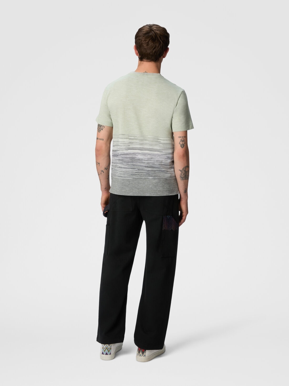 Crewneck T-shirt in slub cotton and linen with zigzag embroidery - 3