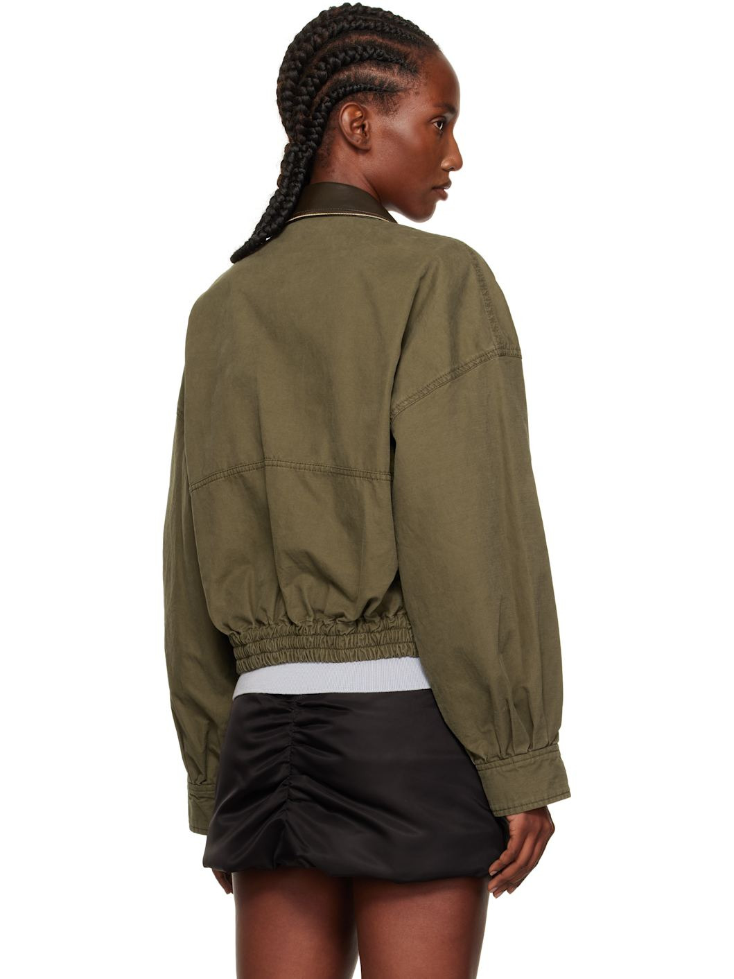 Khaki Leather Collar Jacket - 3