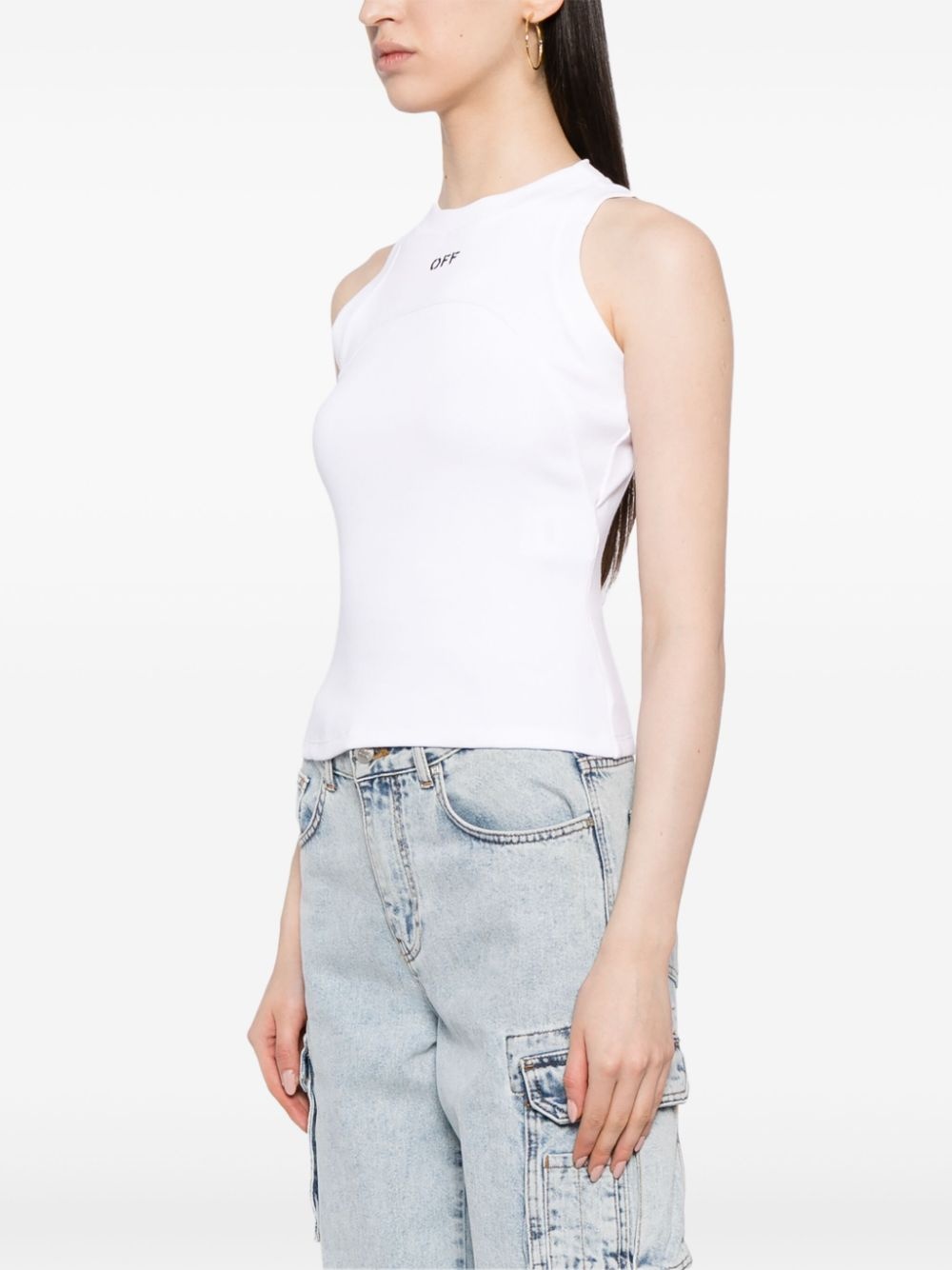 embroidered-logo ribbed tank top - 3