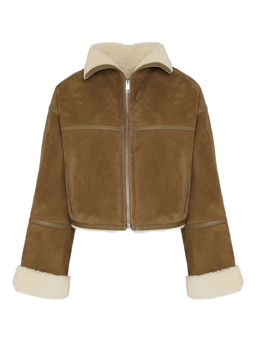 shearling-trimmed suede jacket - 1