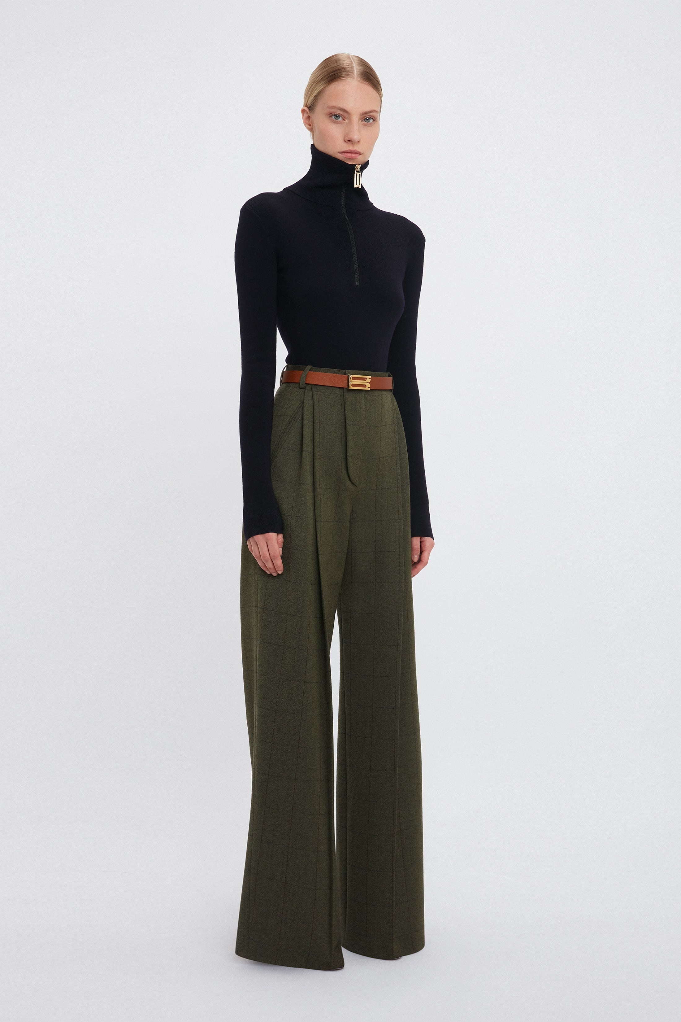 Wide Leg Trouser In Dark Fern Check - 3