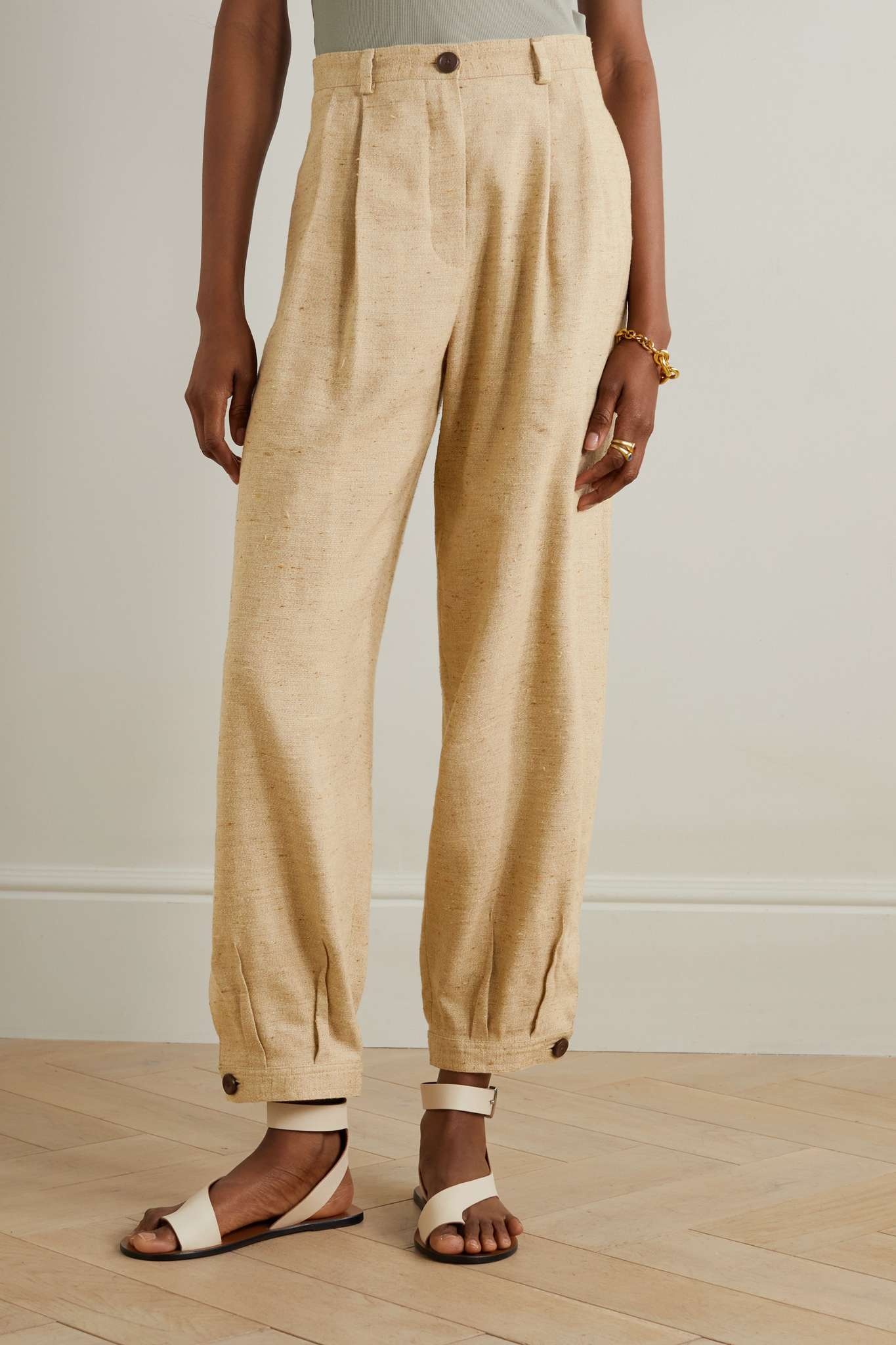 Phyllis pleated linen, cashmere and silk-blend tweed tapered pants - 3