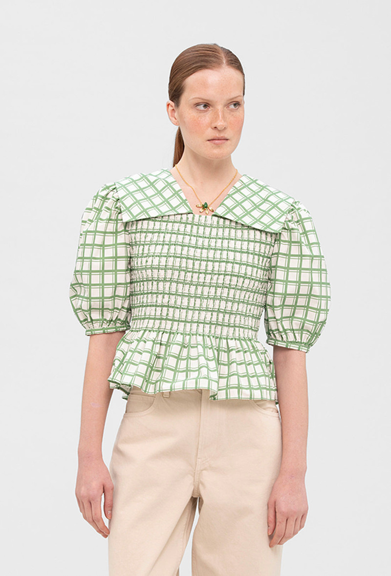 Rowan Blouse - Leaf Green Check 4