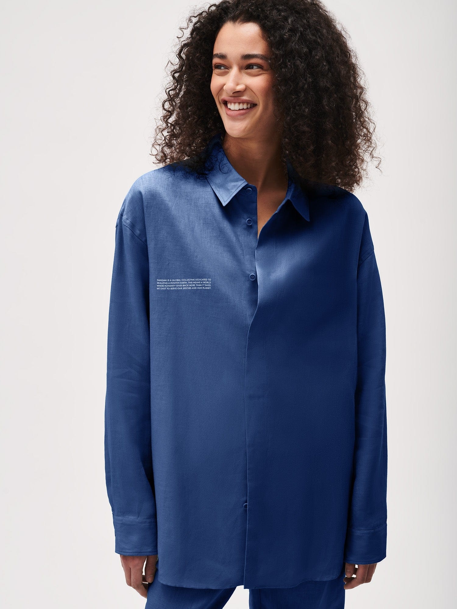 Womens DNA Linen Collared Long Sleeve Shirt - Lapis Blue - 4