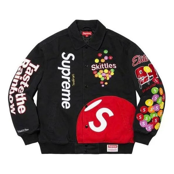 Supreme x Skittles x Mitchell & Ness Varsity Jacket 'Black Multi-Color' SUP-FW21-328 - 1