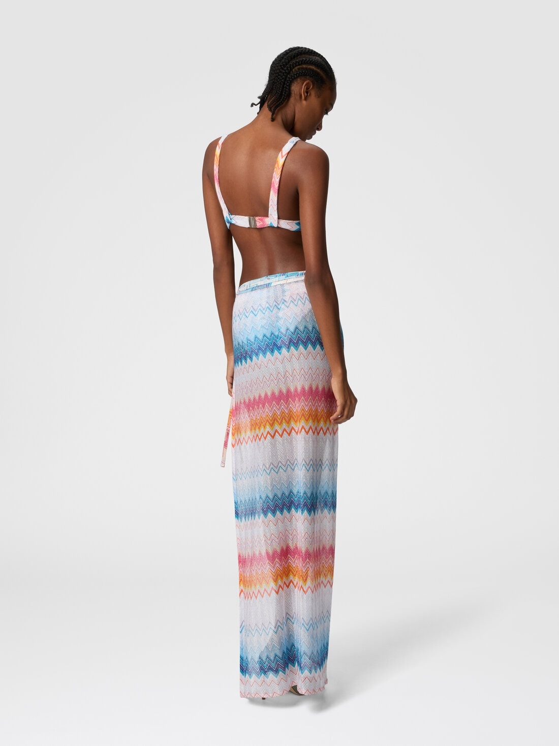 Long skirt in zig zag lamé viscose blend with drawstring - 3