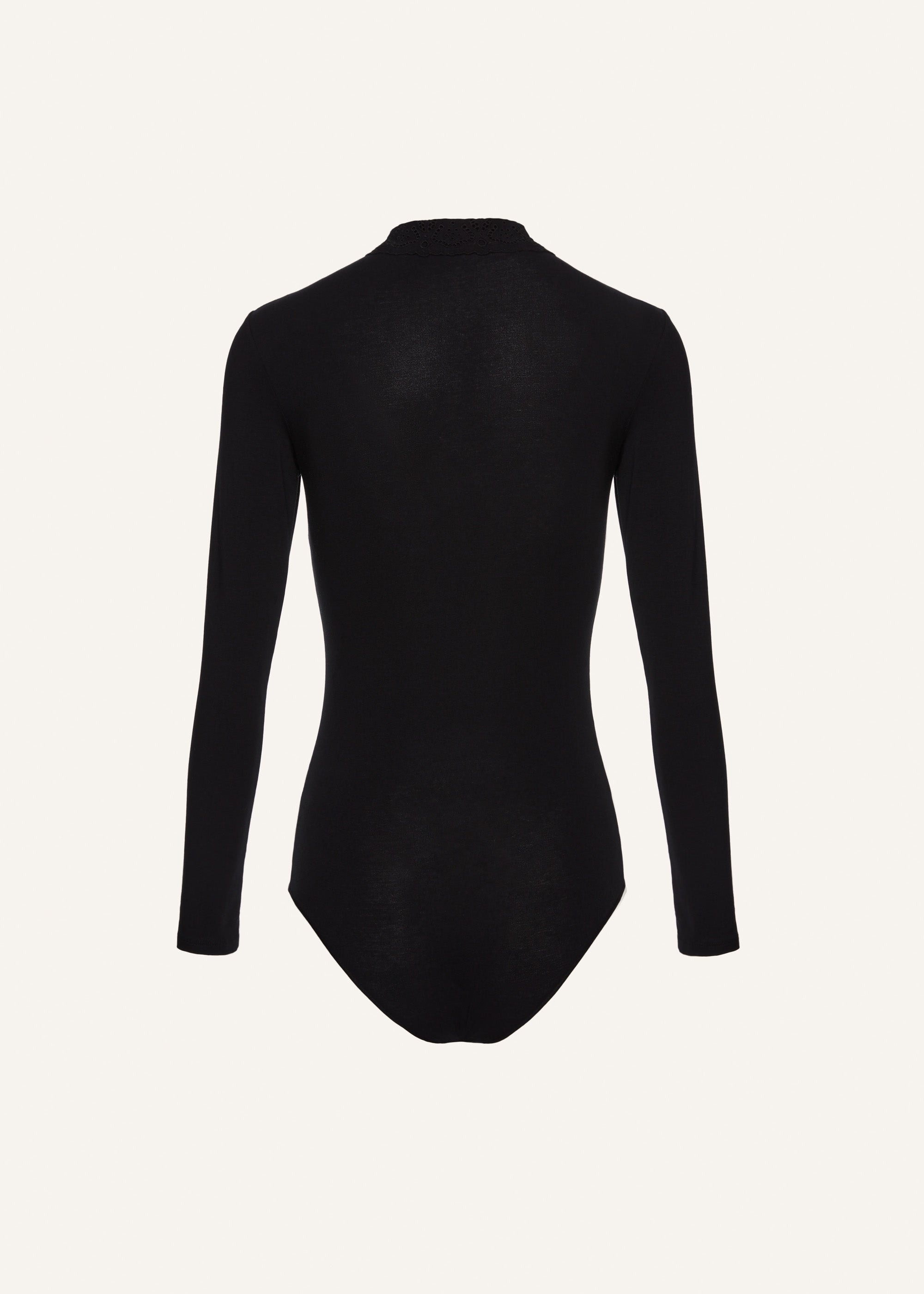 Long-sleeve tricot polo bodysuit in black - 2