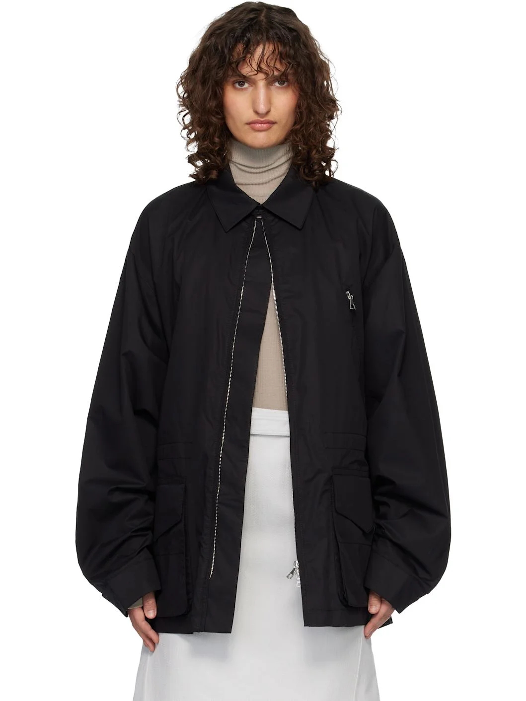 Black Cotton Suit Field Jacket - 1