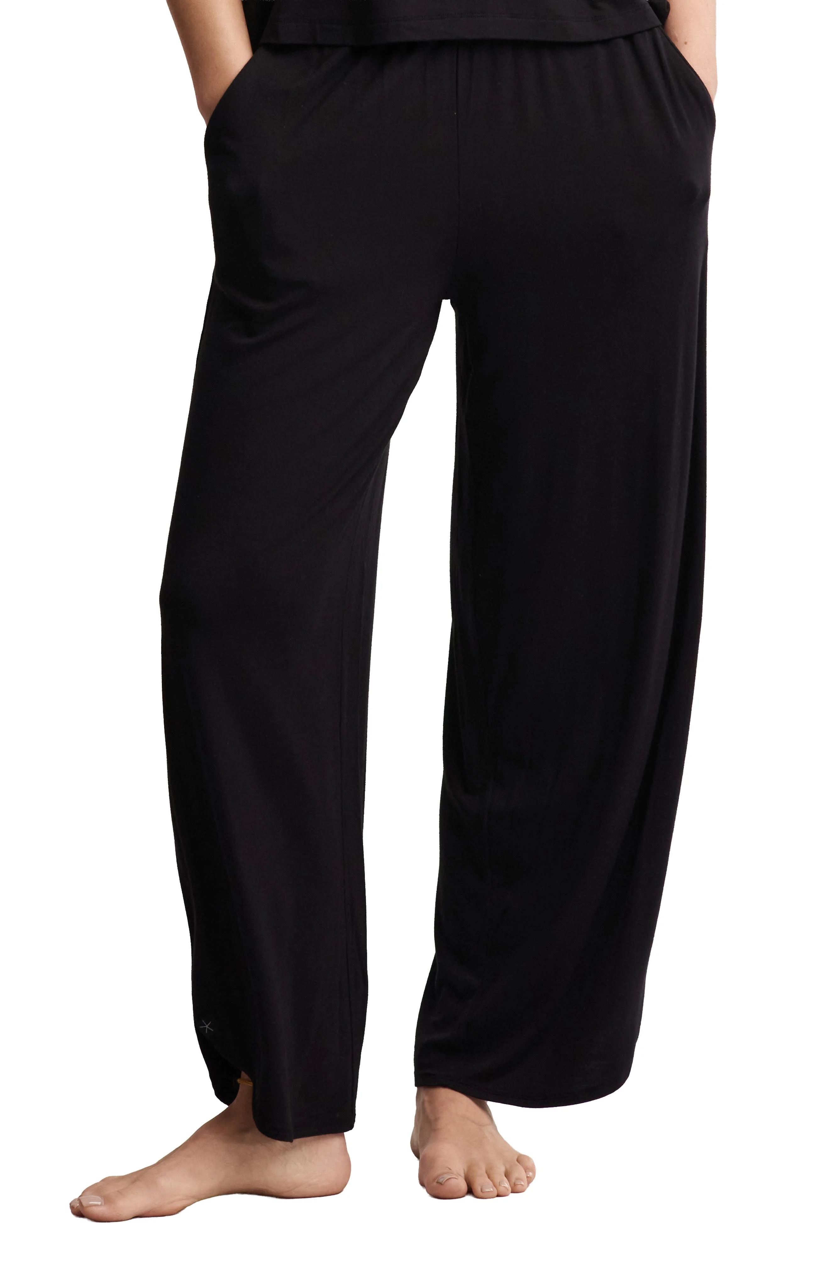 barefoot dreams Jersey Crop Wide Leg Pants in Black - 1