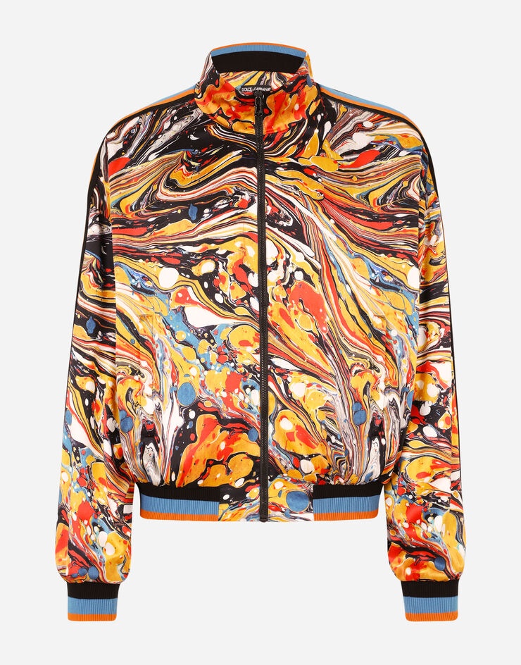 Zip-up technical jersey sweatshirt with marbled print - 3