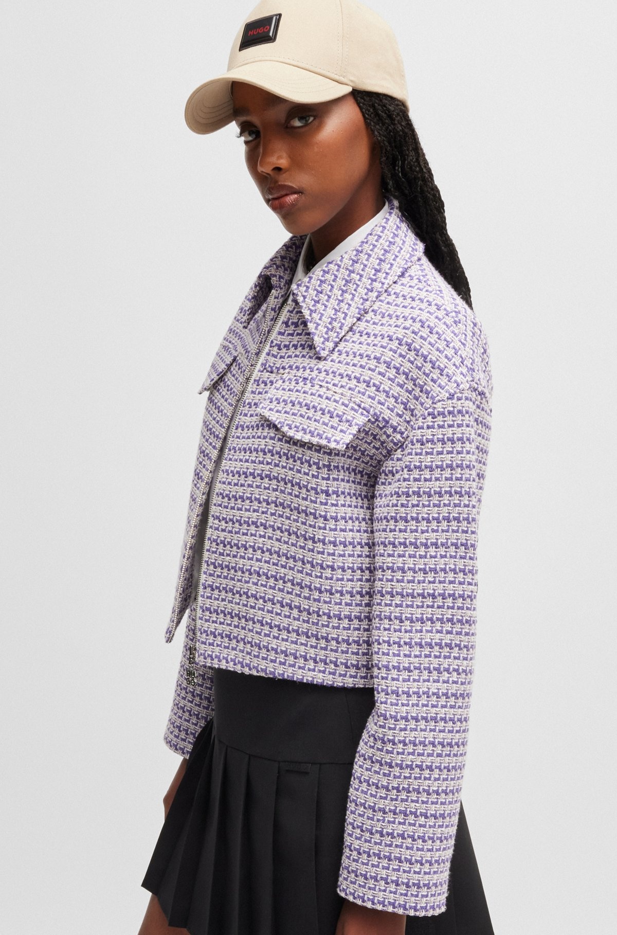 RELAXED-FIT CROPPED JACKET IN A BOUCLÉ COTTON BLEND - 6