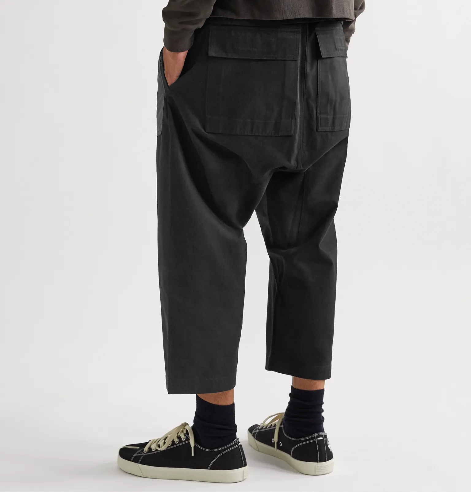 DRKSHDW Cropped Shell-Trimmed Cotton-Twill Drawstring Cargo Trousers - 4