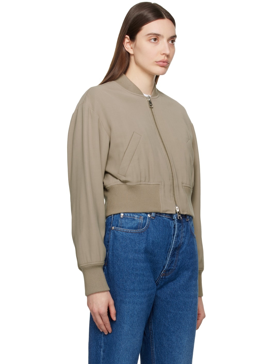 Taupe Zip Bomber Jacket - 2