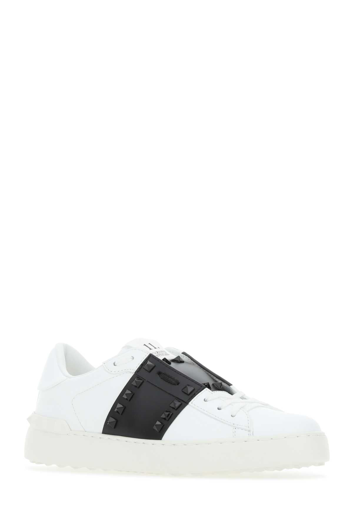 Valentino Garavani Women White Leather Rockstud Untitled Sneakers With Black Band - 2