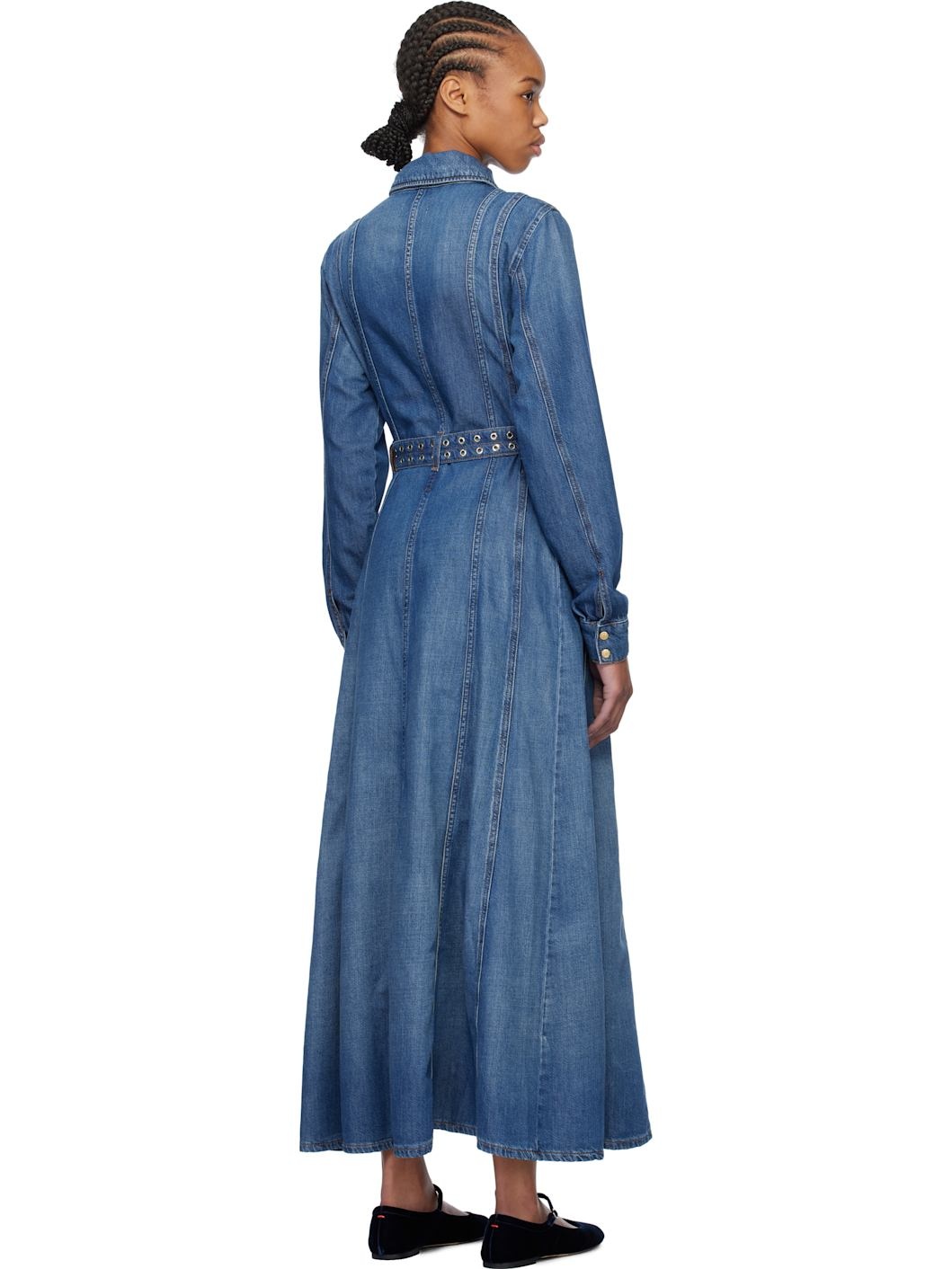 Blue Belted Denim Maxi Dress - 3