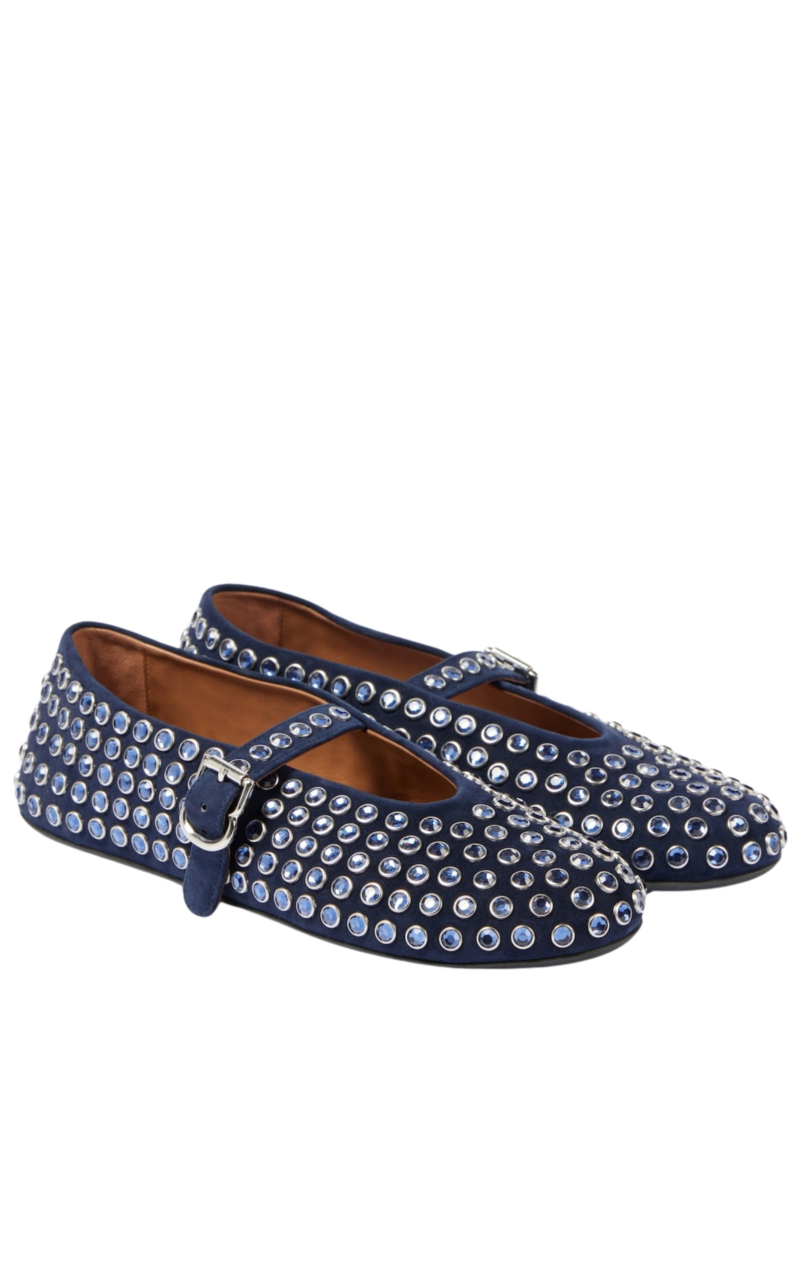 Blue Embellished Suede Ballet Flats - 2