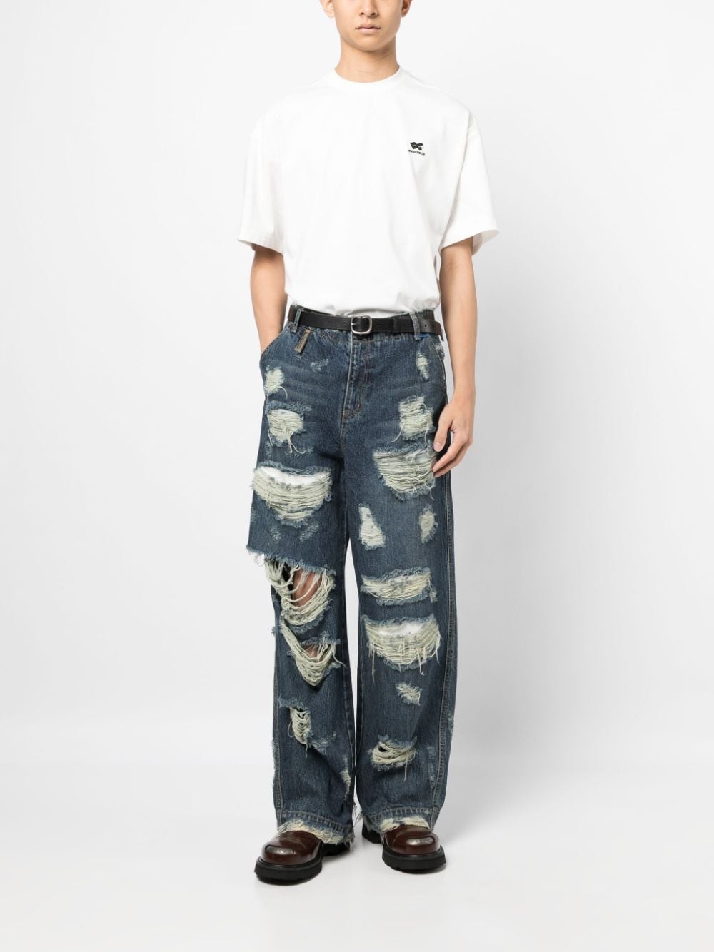 distressed-effect cotton jeans - 2