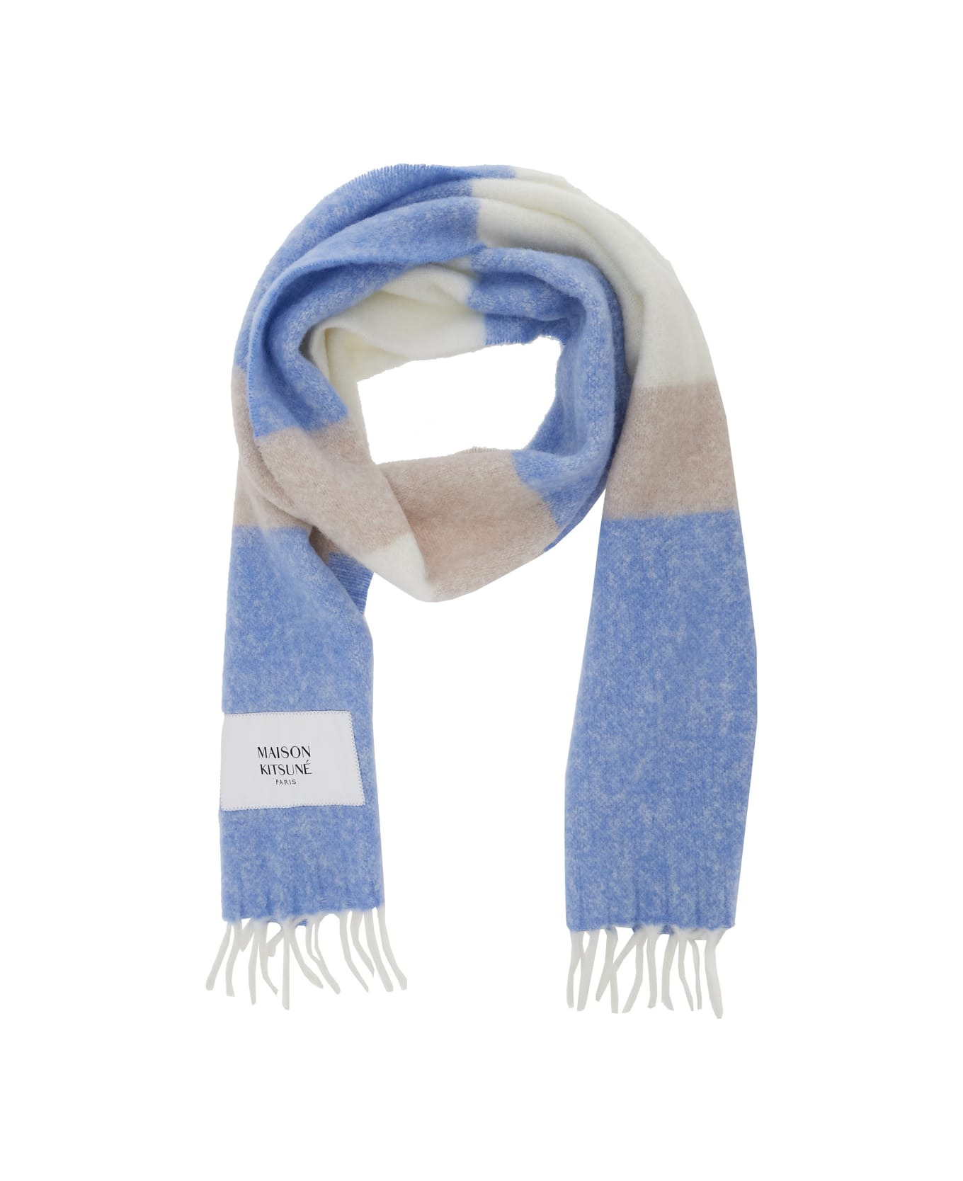 Blue Scarf With Logo Patch On The Front And Fringed Hem In Wool Man - 2