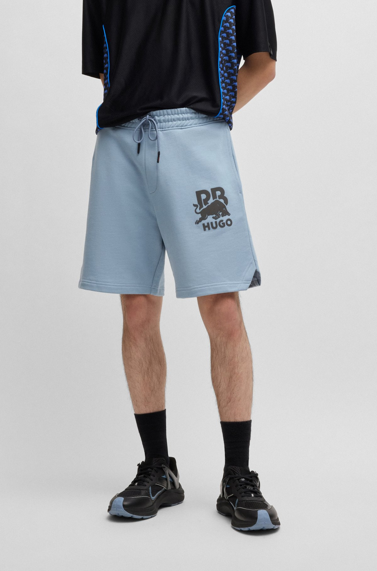 HUGO X RB COTTON-TERRY SHORTS WITH CARBON STEALTH LOGO - 2
