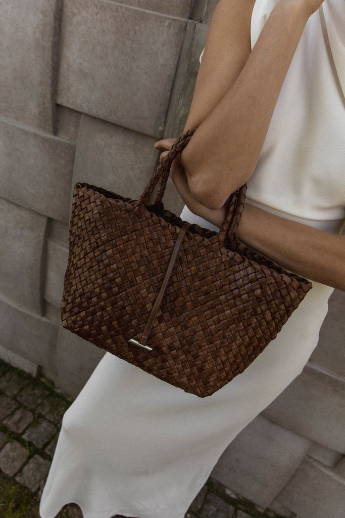 MIDI LEATHER BASKET LIGHT BROWN - 4