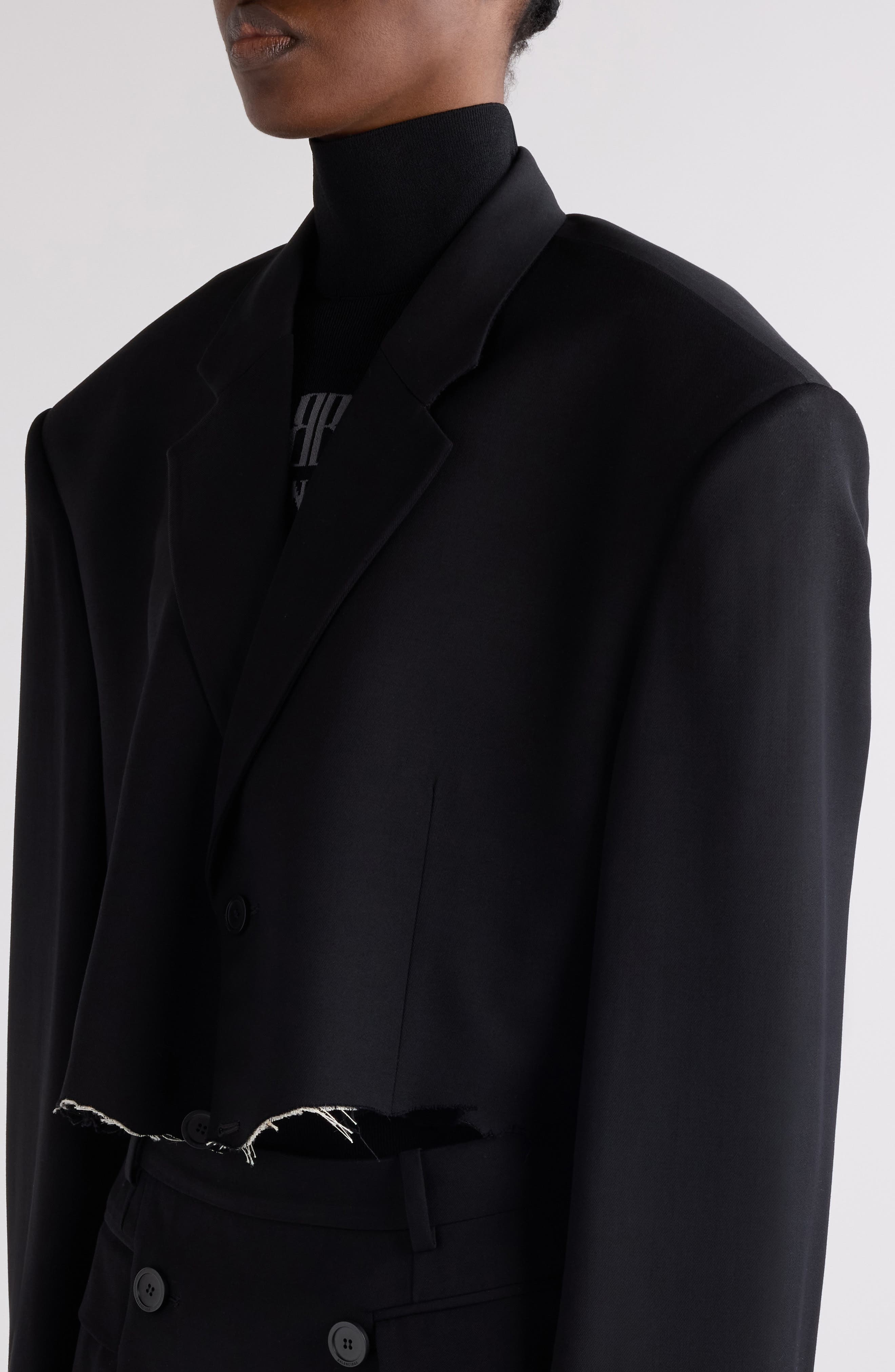 Balenciaga Cutoff Crop Single Breasted Blazer in 1000 Black at Nordstrom - 5