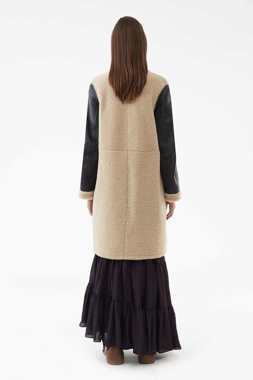 Collarless Shearling Coat - 3