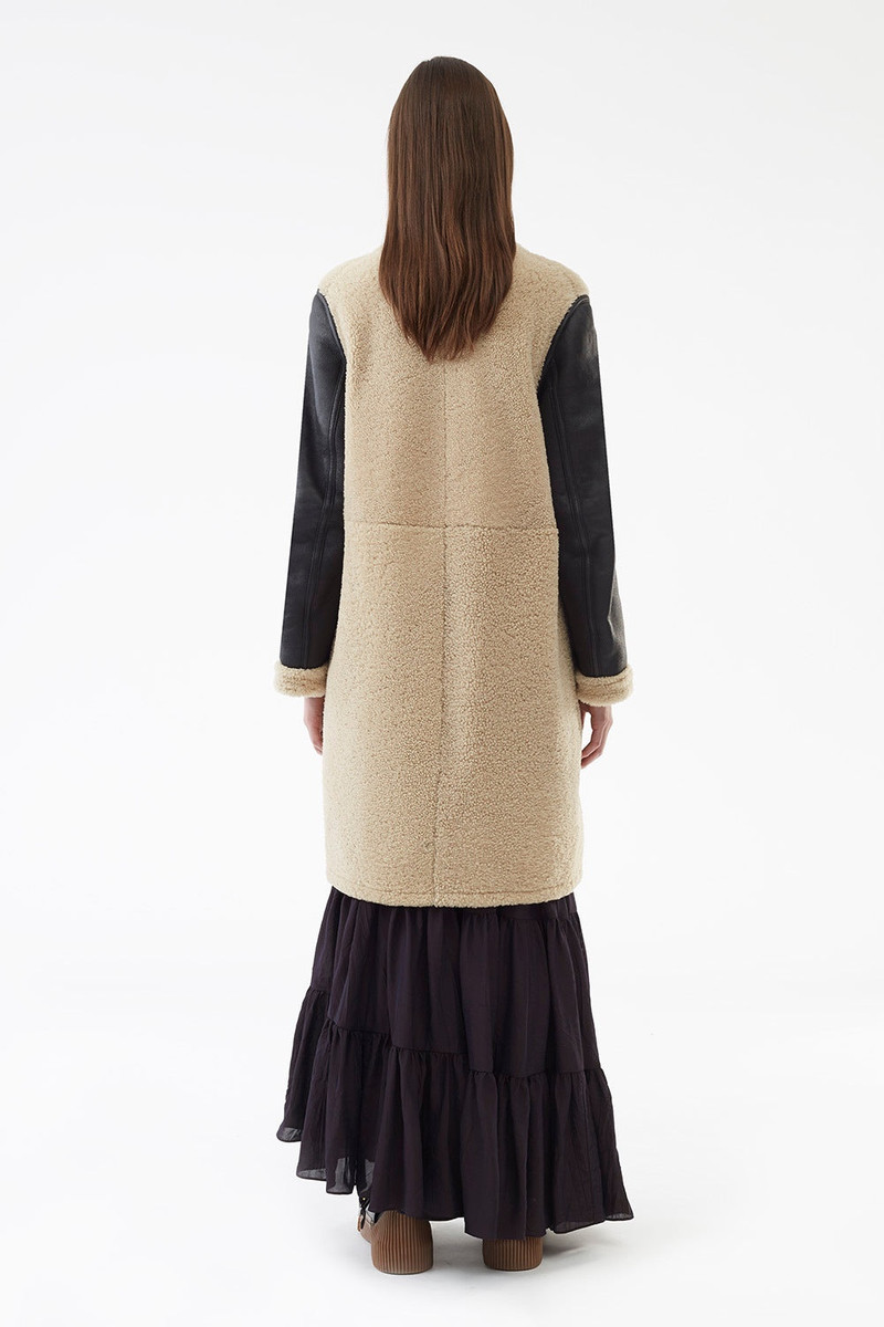 Collarless Shearling Coat 3