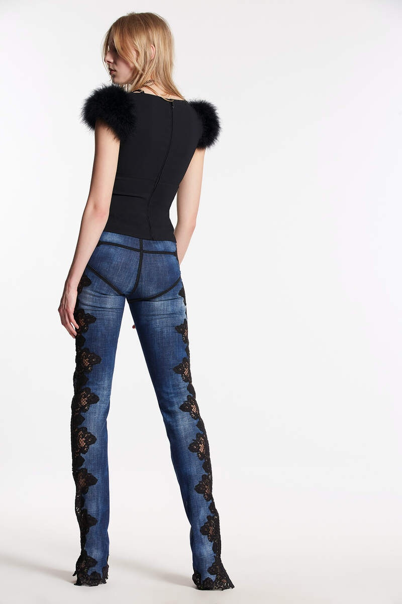 DSQUARED2 CLOUDY WASH LACE TRIM SHARPEI JEANS outlook