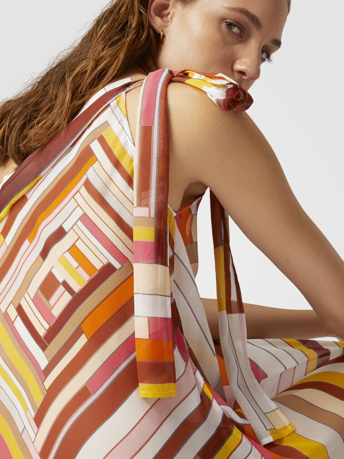 One-shoulder cover-up dress in printed silk with scarf bottom - 5