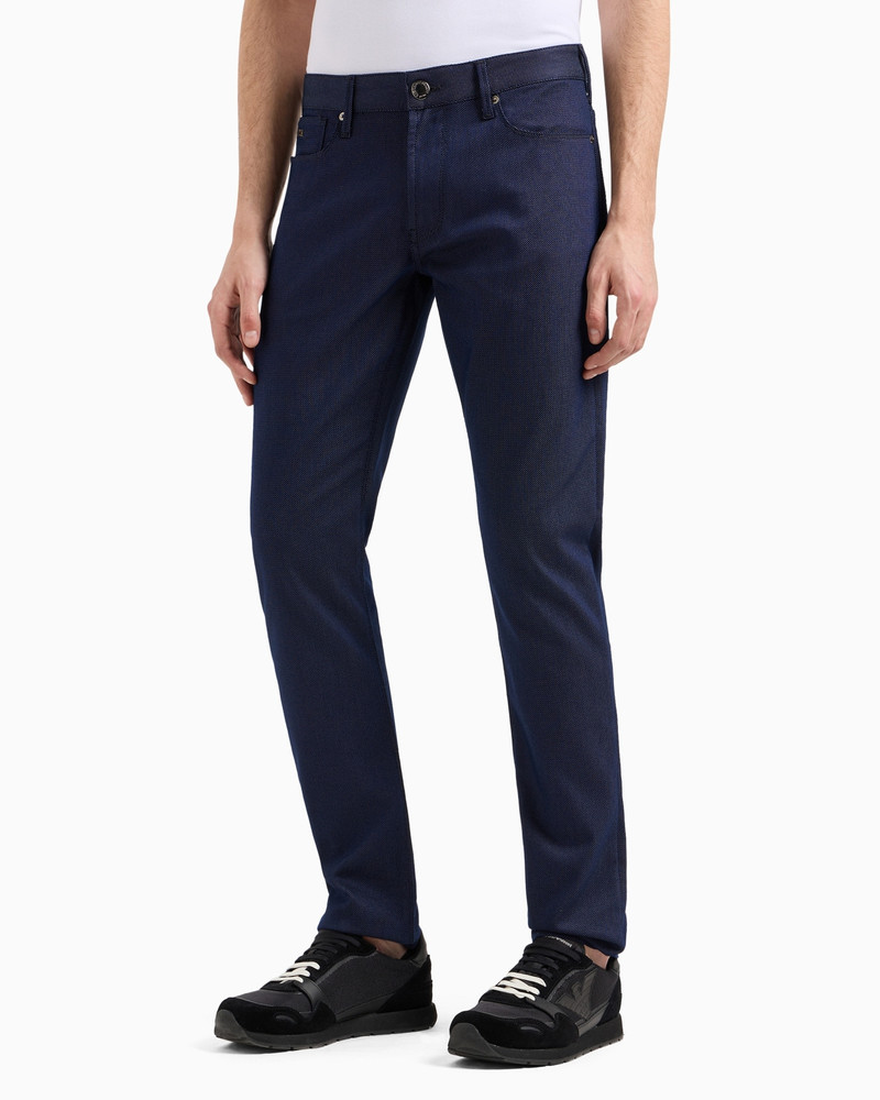 EMPORIO ARMANI J06 Slim-fit, cotton-blend trousers with micro-armure polka dots outlook