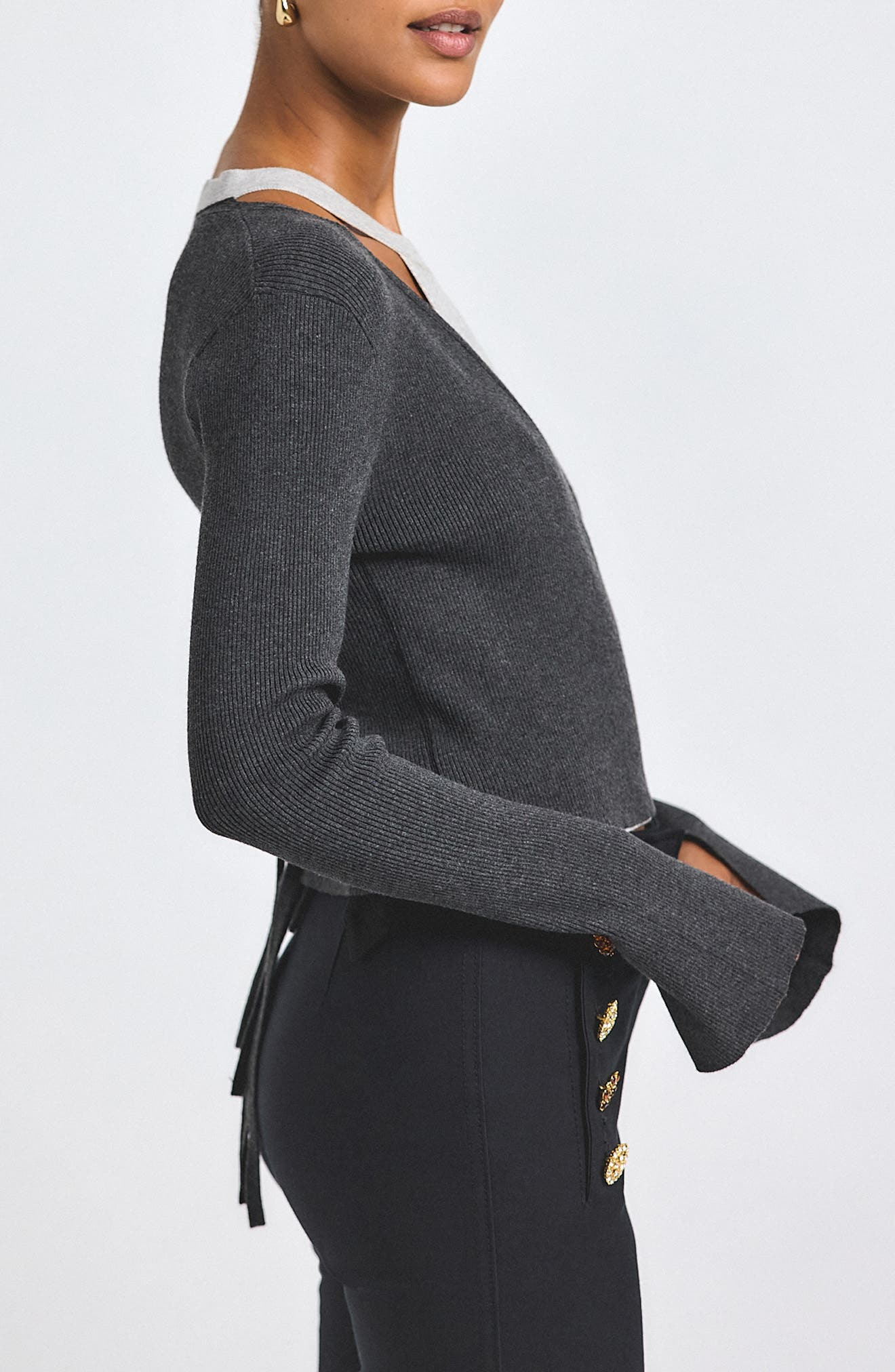 Derek Lam 10 Crosby Maren Wrap Cardigan in Grey Combo at Nordstrom - 3