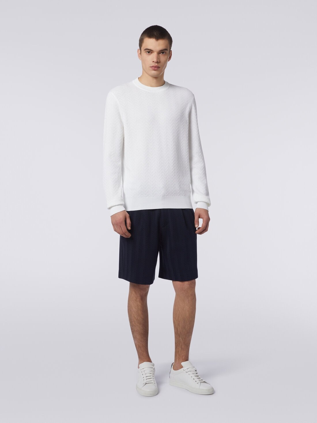 Cotton chevron crew-neck pullover - 2