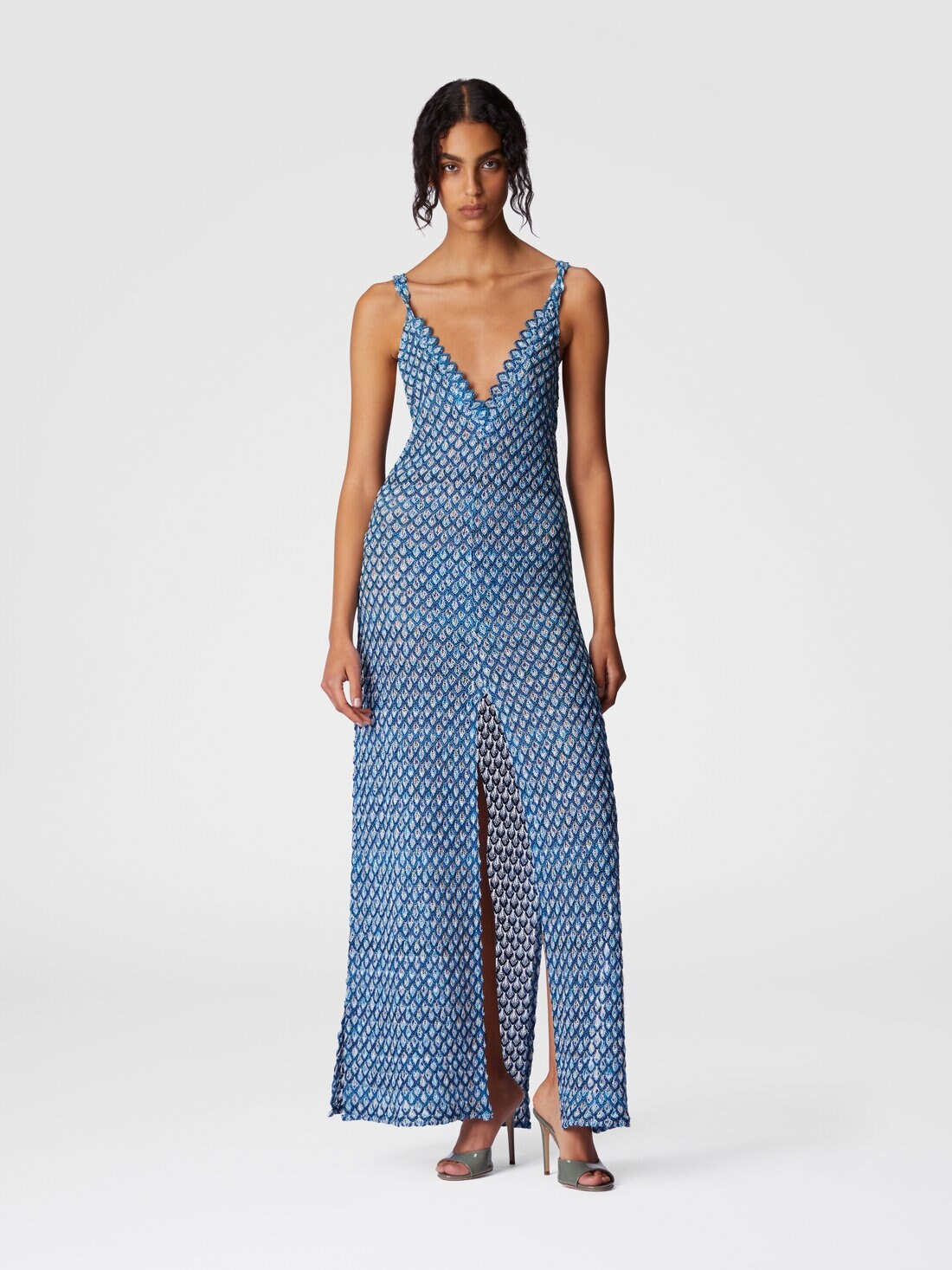 Cover-up dress in viscose lamé shell motif with slit - 2