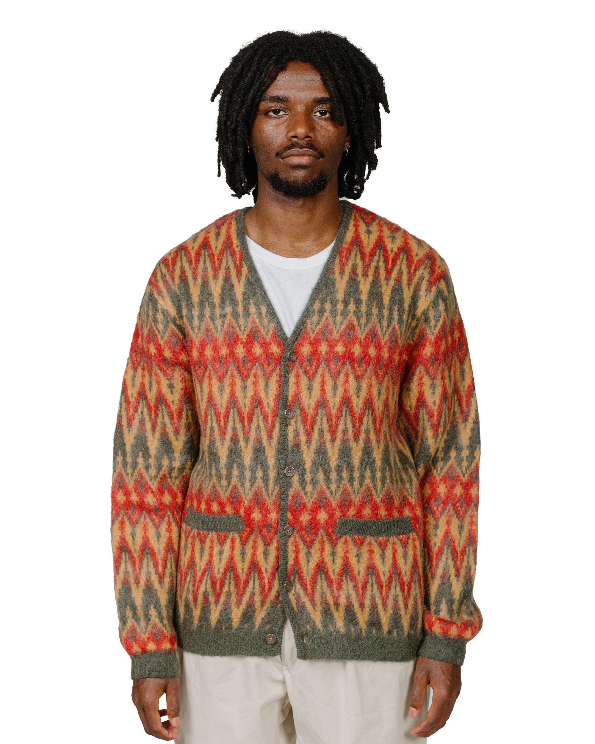 Cardigan Double Jacquard Chevron Pattern Green - 2