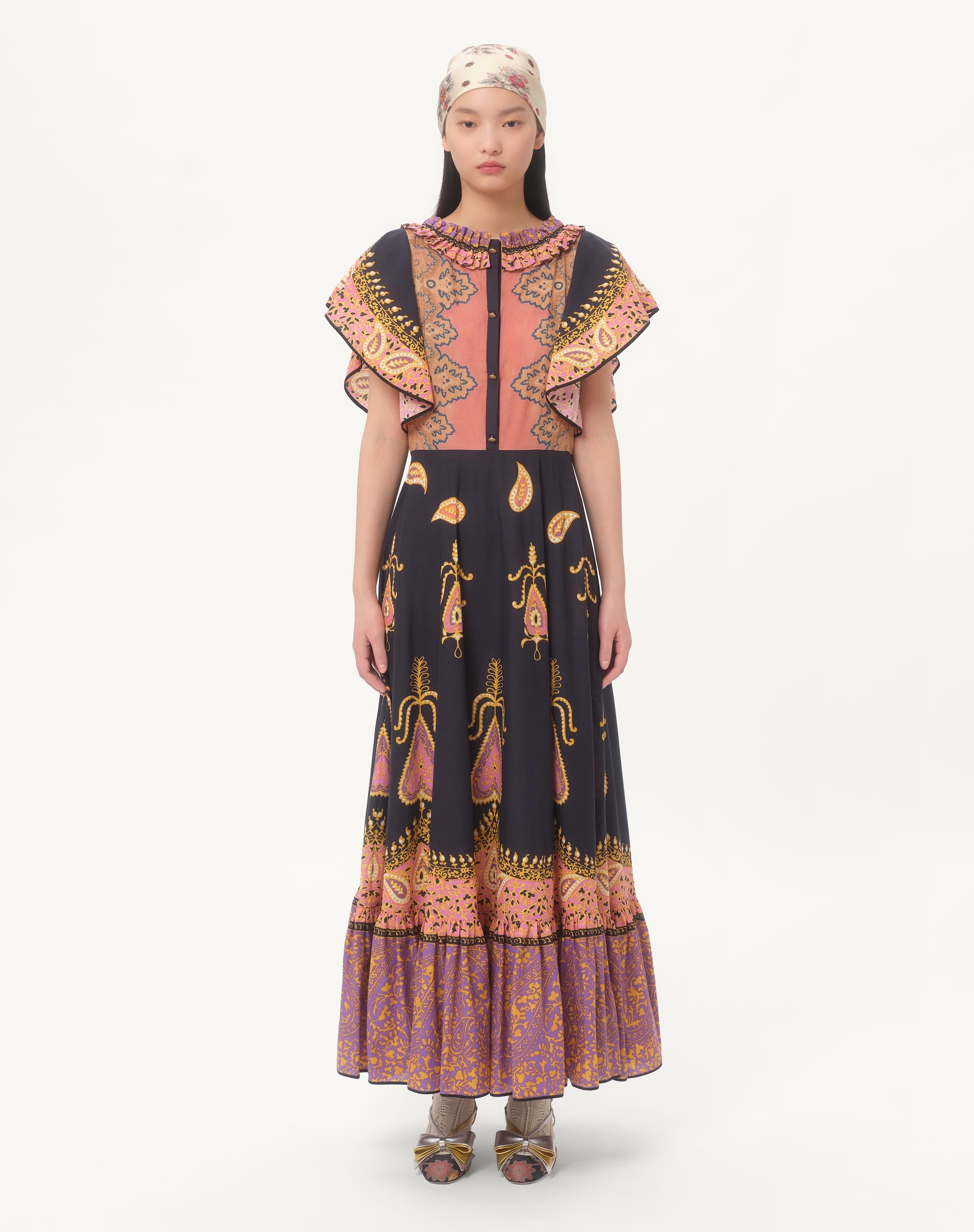 MIDI DRESS IN MUSSOLA COTONE MIX STAMPE - 5