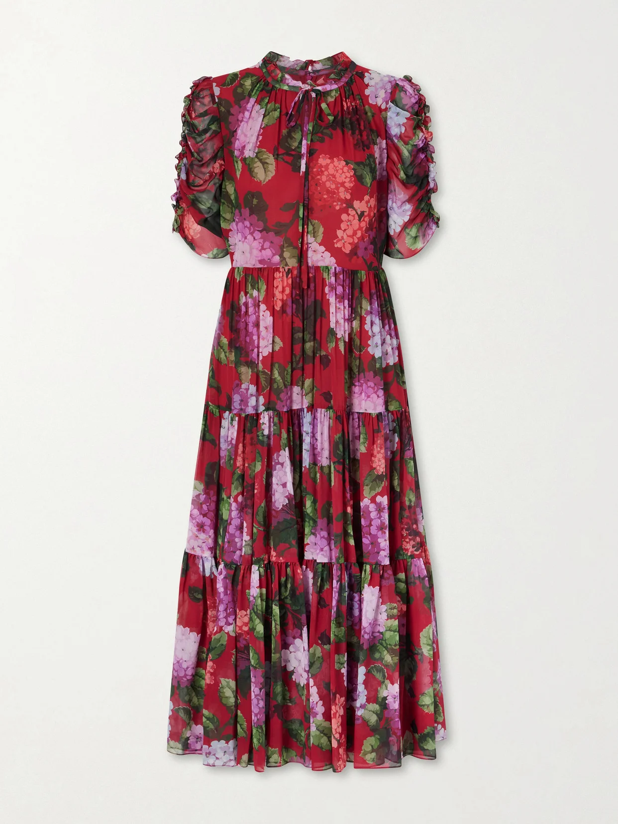 Tie-detailed Ruffled Tiered Floral-print Silk-chiffon Midi Dress - 1