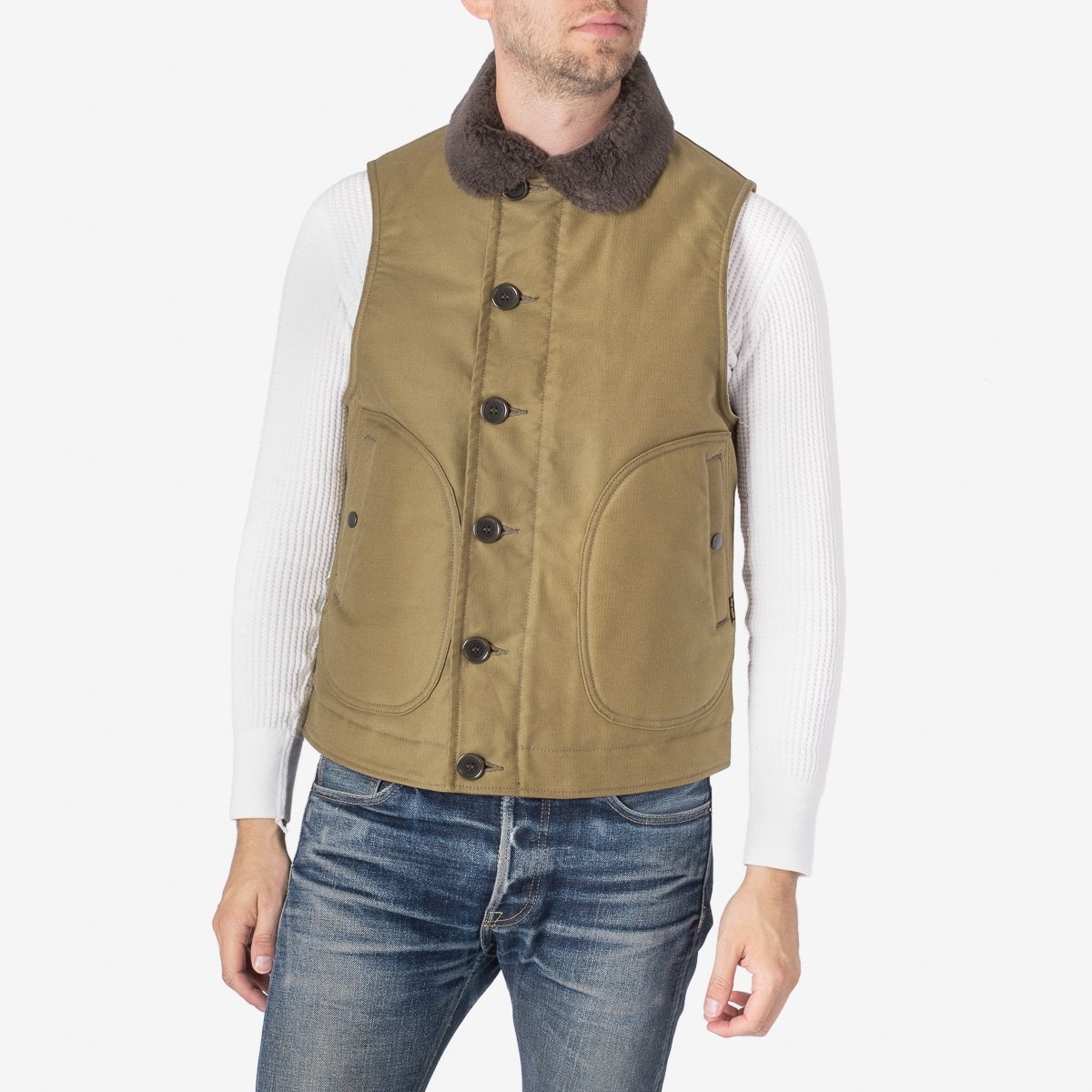 IHV-22-KHA Alpaca Lined Whipcord N1 Deck Vest - Khaki - 14