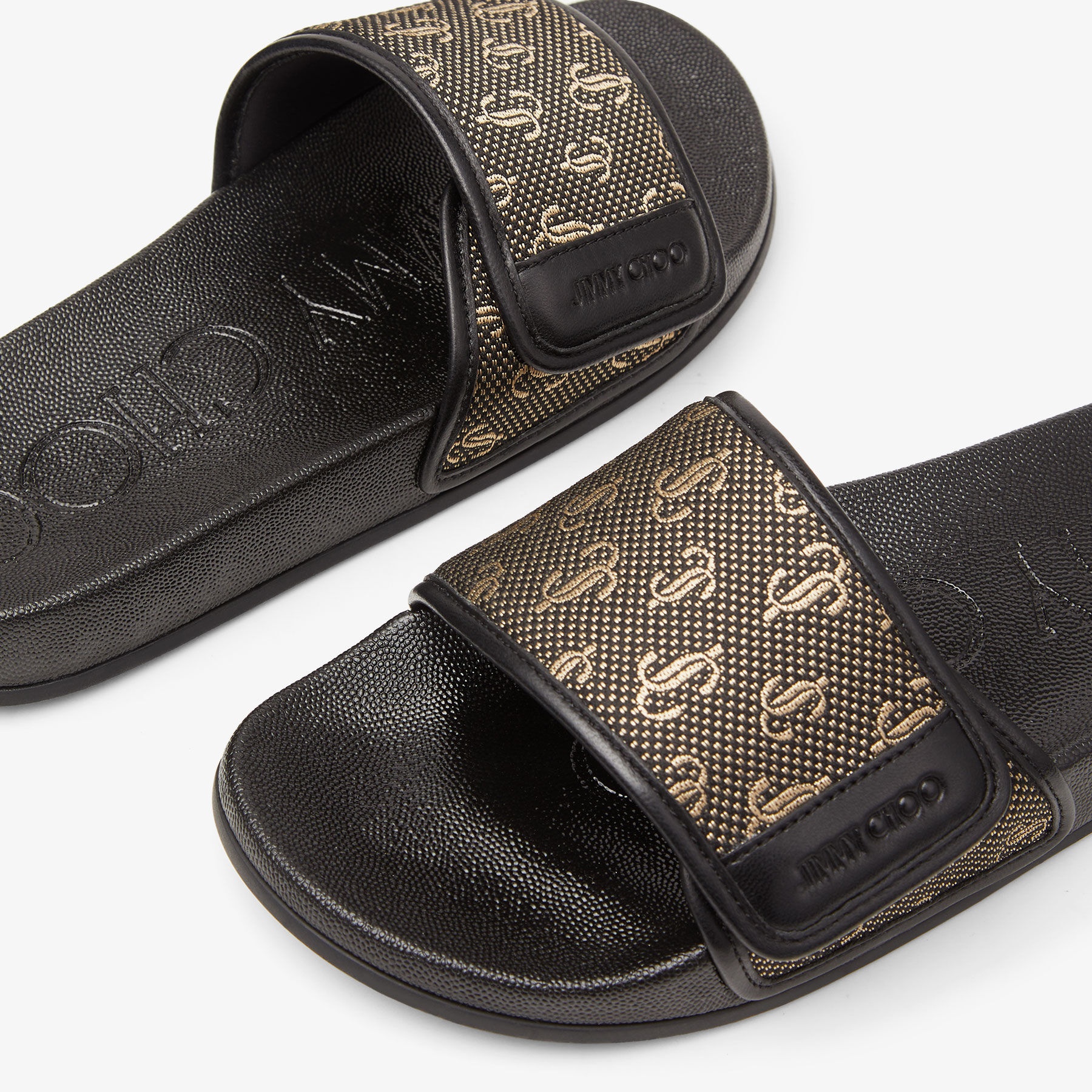 Fitz/F
Black and Gold JC Monogram Jacquard Lurex and Leather Slides - 4