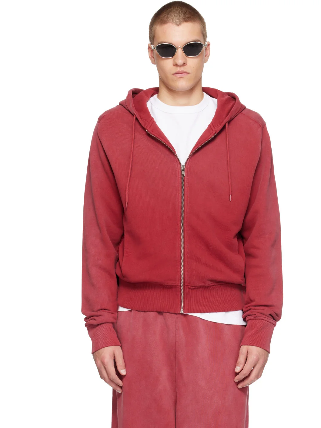 Red Slim Zip Up Hoodie - 1
