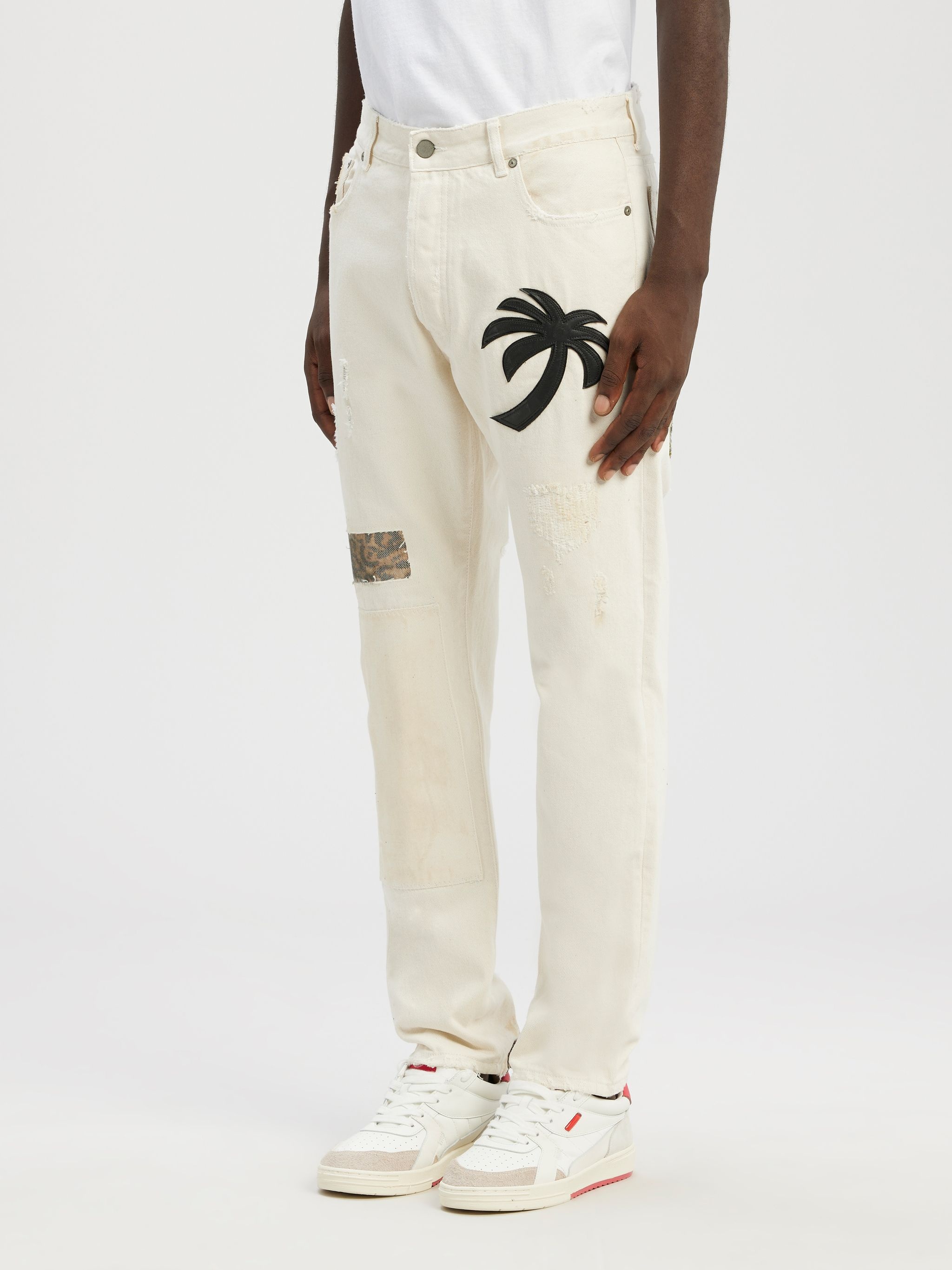 CURVED PALM TREE REGULAR DENIM PANTS - 4