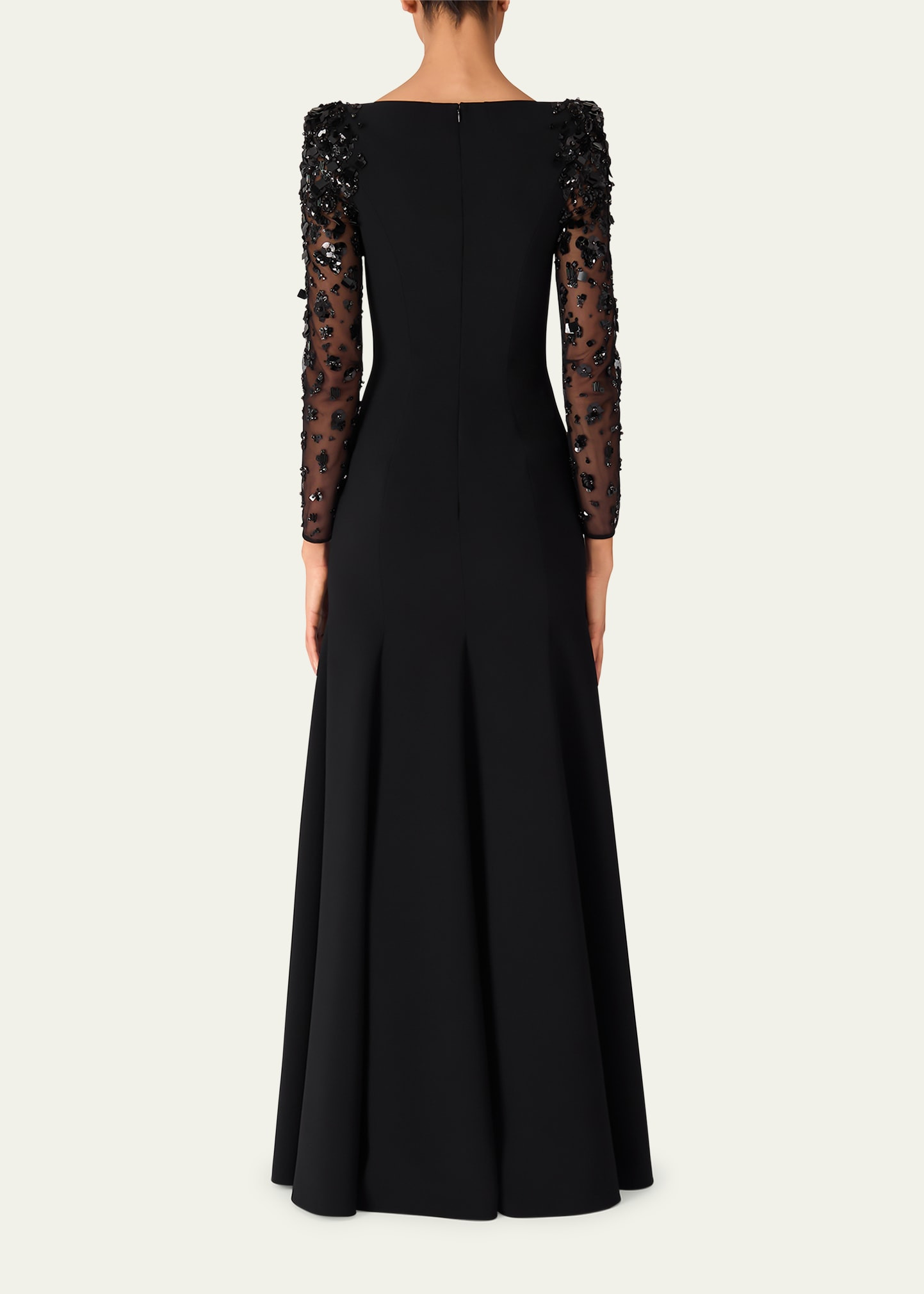 Sylvia Beaded Long-Sleeve Crepe Gown - 3