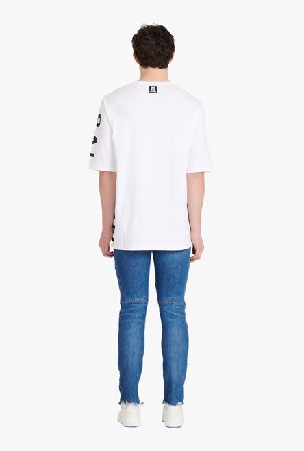 Oversized white eco-designed cotton T-shirt with black Balmain logo print - 3