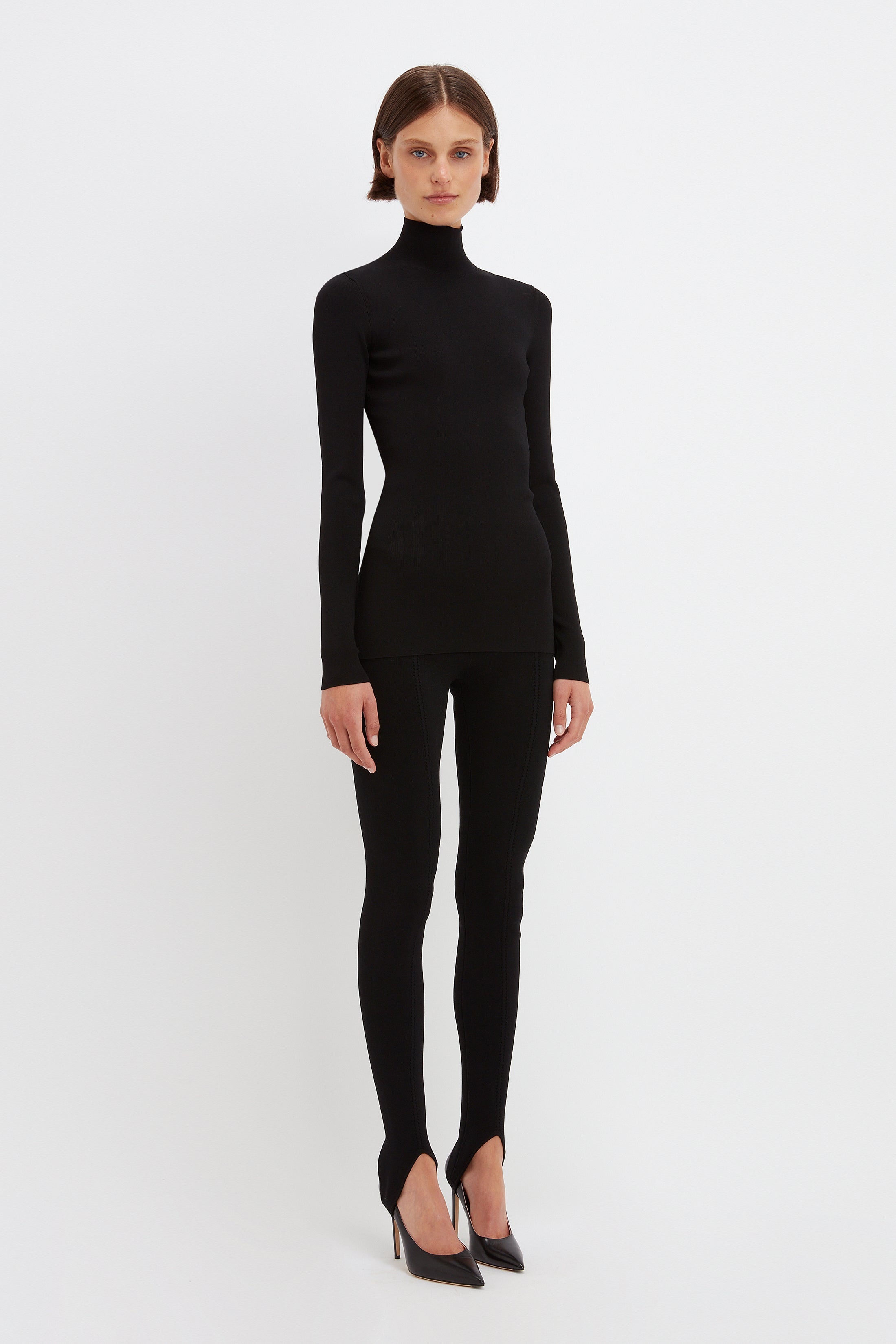 Polo Neck Knitted Top In Black - 4
